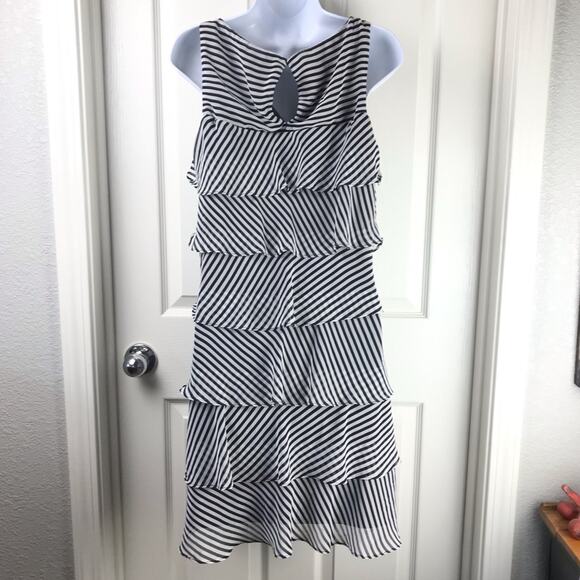 London Times Striped Tiered Ruffle Dress Sz 12 - Picture 3 of 6